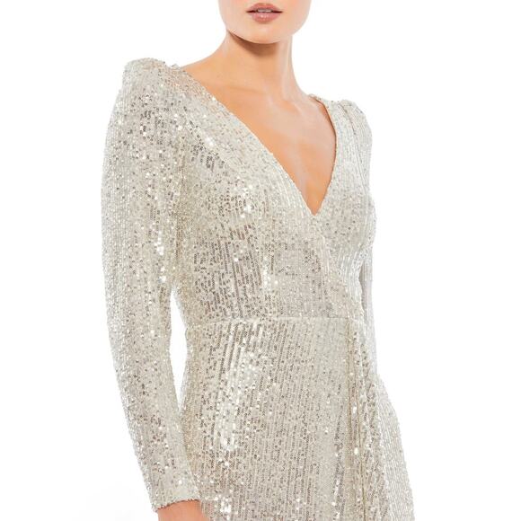 Mac Duggal Silver Sequin Wrap Evening Gown Size 10 $398 26395 - Picture 5 of 15